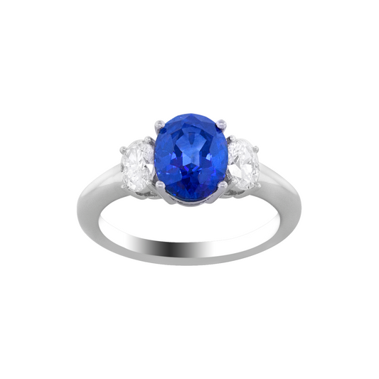 Three Stone Sapphire and Diamond Platinum Ring