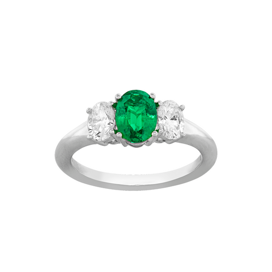 Three Stone Emerald and Diamond Platinum Ring