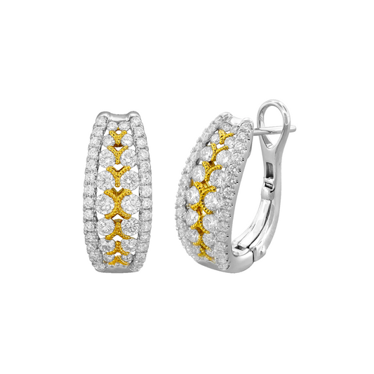 Two Tone 18k Gold Diamond Hoops