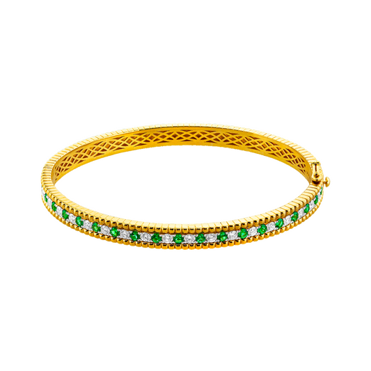 Emerald and Diamond 18k Yellow Gold Bangle Bracelet