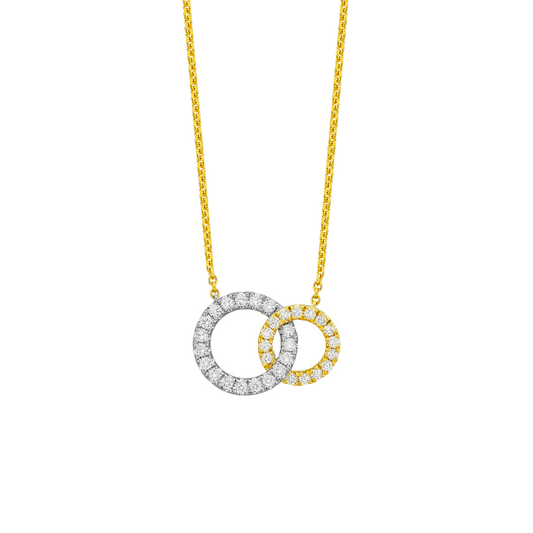 Two Tone 18k Gold Interlocking Circle Diamond Necklace