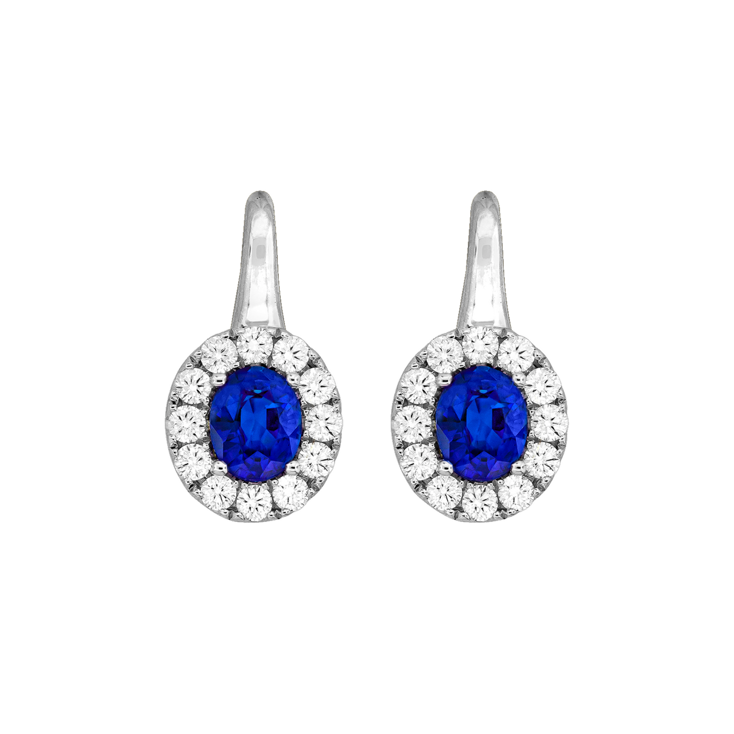 Sapphire and Diamond Halo 18k White Gold Drop Earrings