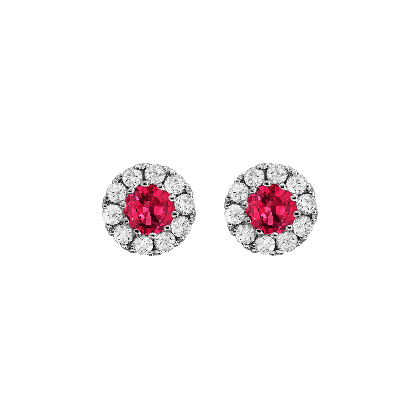 Ruby and Diamond Halo 18k White Gold Stud Earrings