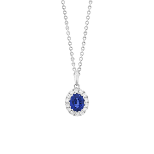 Sapphire and Diamond Halo 18k White Gold Pendant