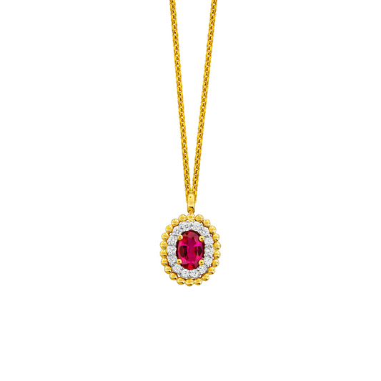 Ruby and Diamond Halo 18k Yellow Gold Pendant