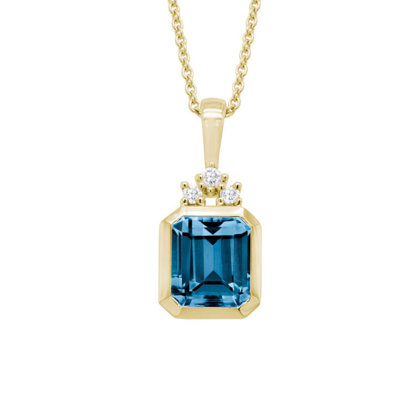 London Blue Topaz and Diamond 14k Yellow Gold Pendant