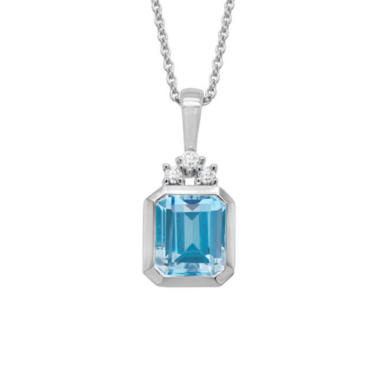 Blue Topaz and Diamond 14k White Gold Pendant