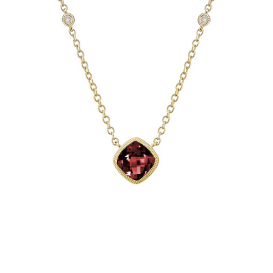 Garnet and Diamond 14k Yellow Gold Pendant