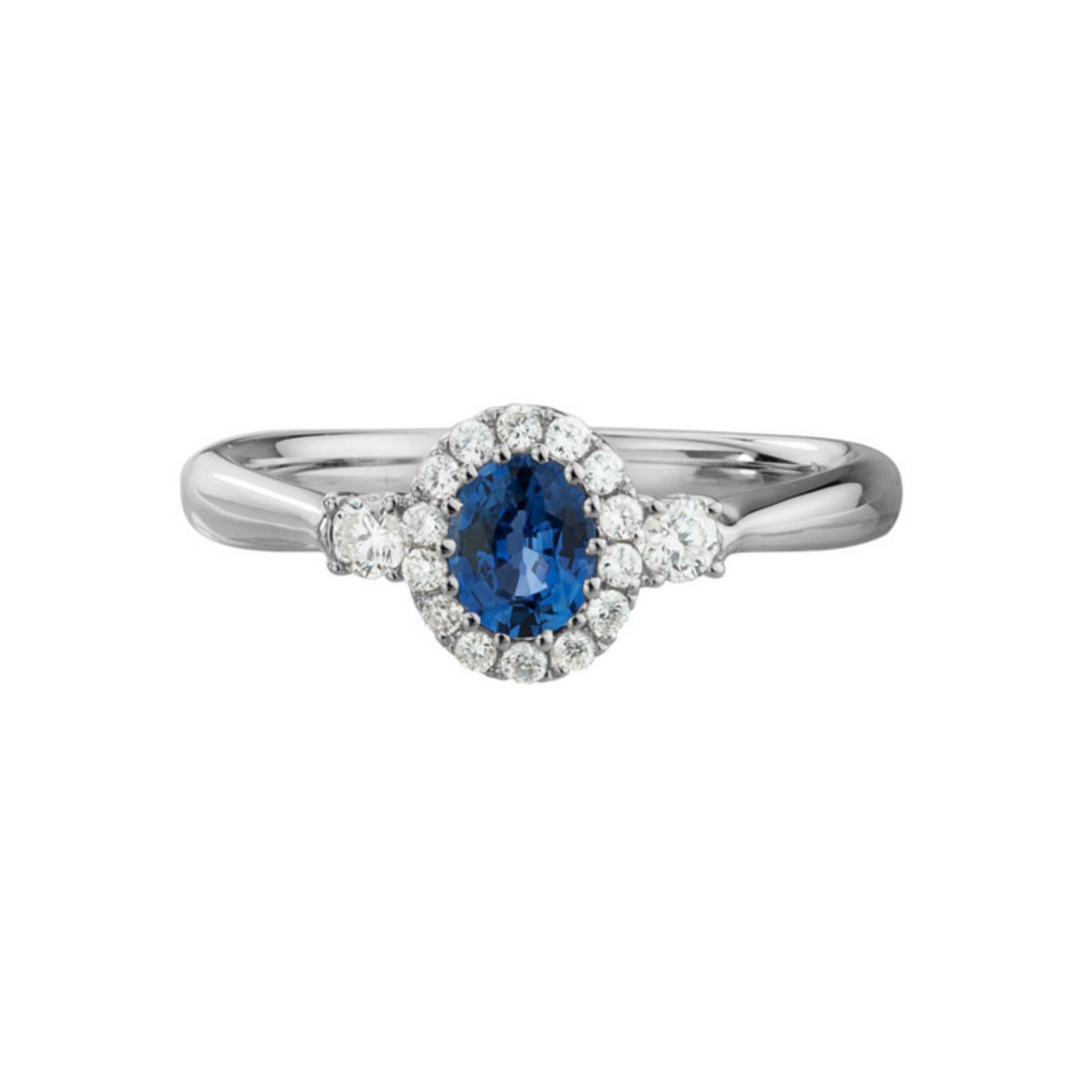 Sapphire and Diamond Halo 14k White Gold Ring