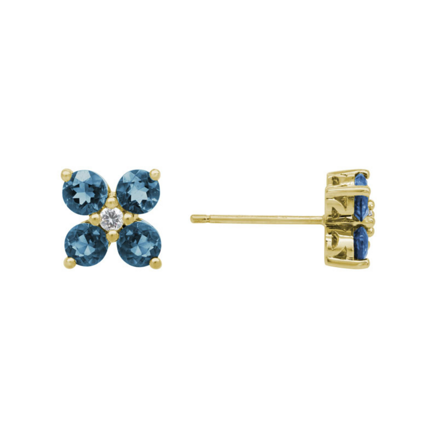 London Blue Topaz and Diamond 14k Yellow Gold Studs