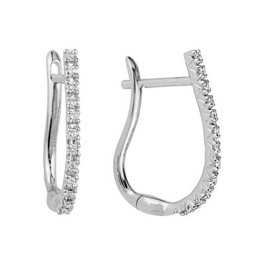 14k White Gold Diamond Hoops