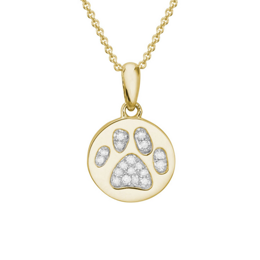 Diamond Pawprint Pendant 14k Yellow Gold