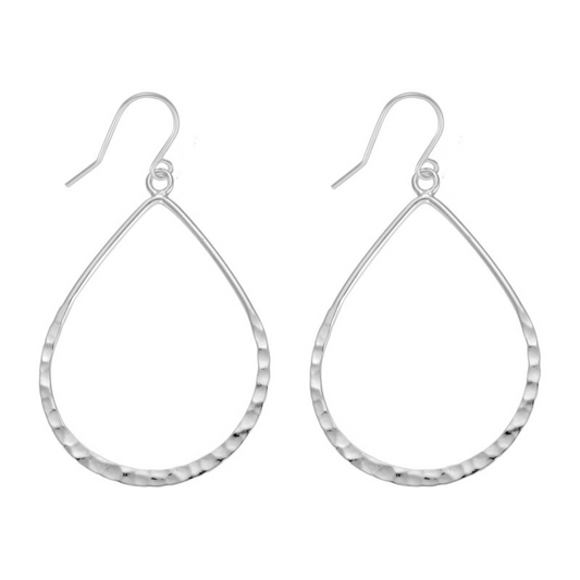 Hammered Tear Drop Sterling Silver Dangle Earrings