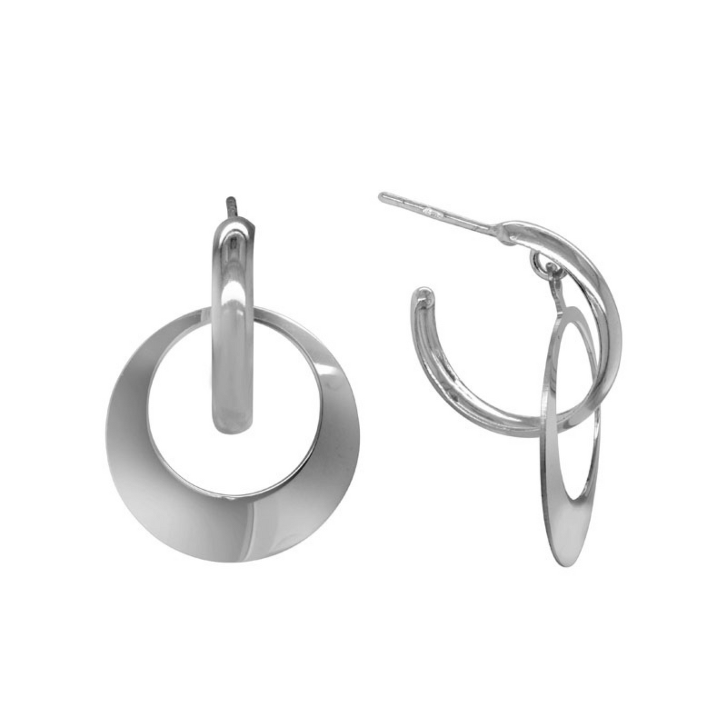 Sterling silver hoop earrings with circle dangle