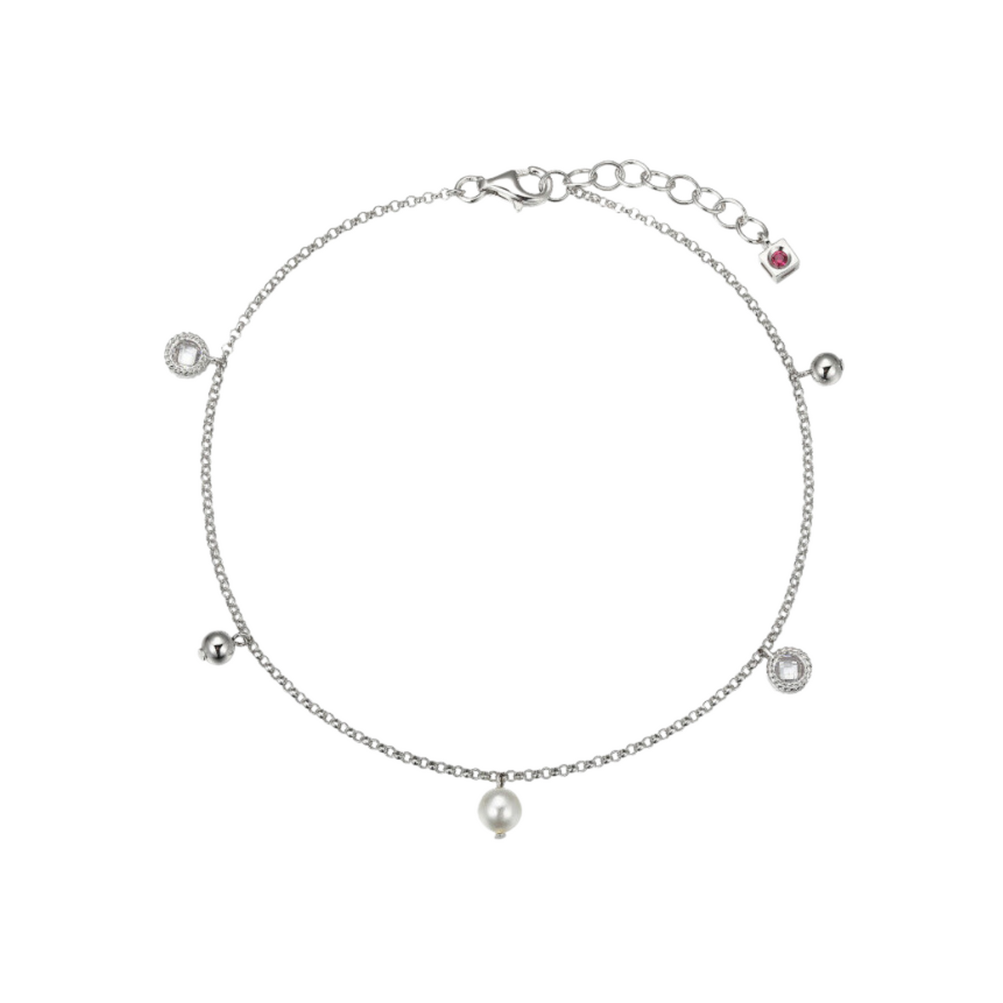 Elle sterling silver pearl and CZ anklet