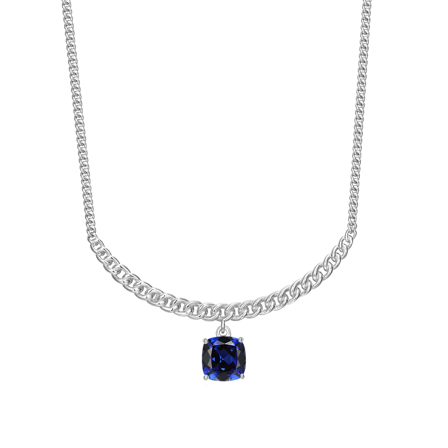 Elle Sterling Silver Synthetic Sapphire Necklace