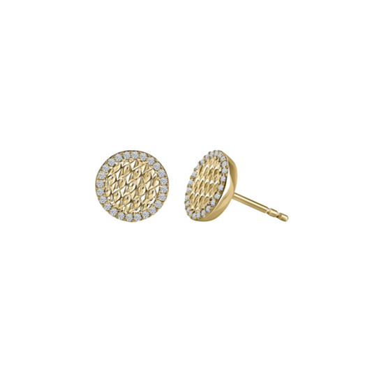 A Jaffe 14k Yellow Gold Diamond Halo Quilted Stud Earrings