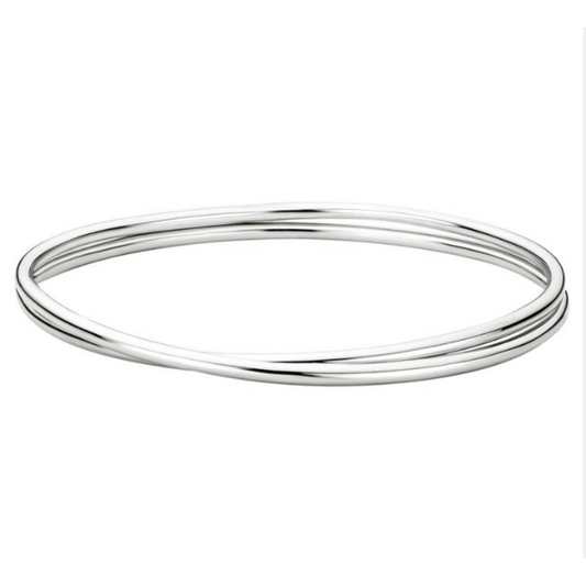 Sterling Silver Rhodium Plated Intertwined Tubes Bangle Bracelet