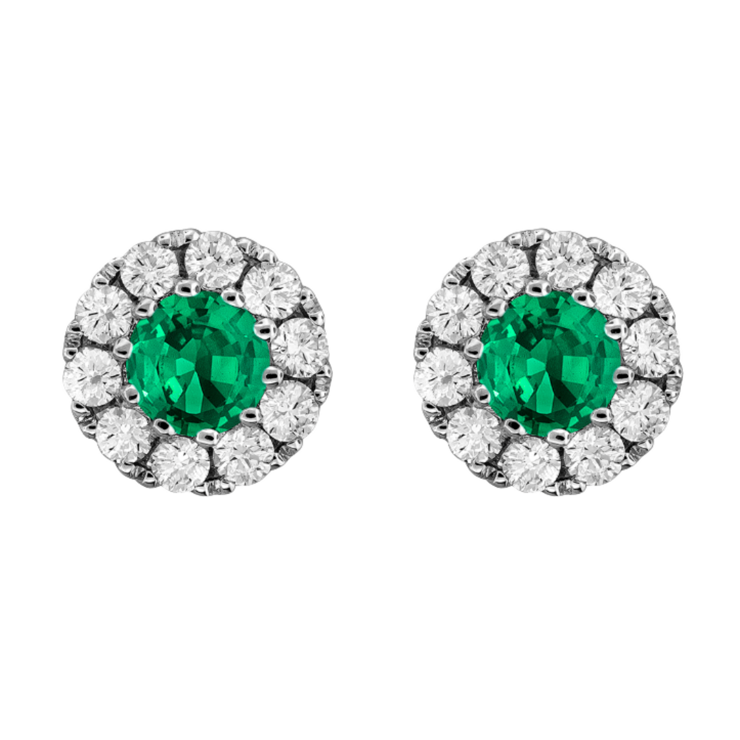 18 Karat White Gold Emerald/Diamond Halo Stud Earrings