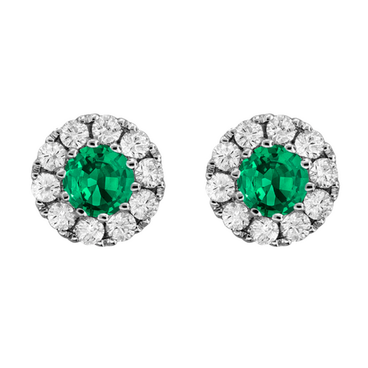 18 Karat White Gold Emerald/Diamond Halo Stud Earrings