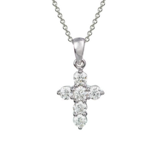 14 Karat White Gold Diamond Cross Pendant 0.37ctw
