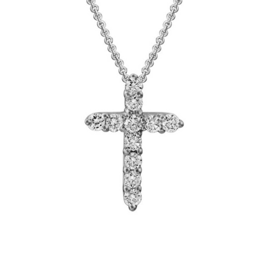 14 Karat White Gold Diamond Cross Pendant 0.26ctw