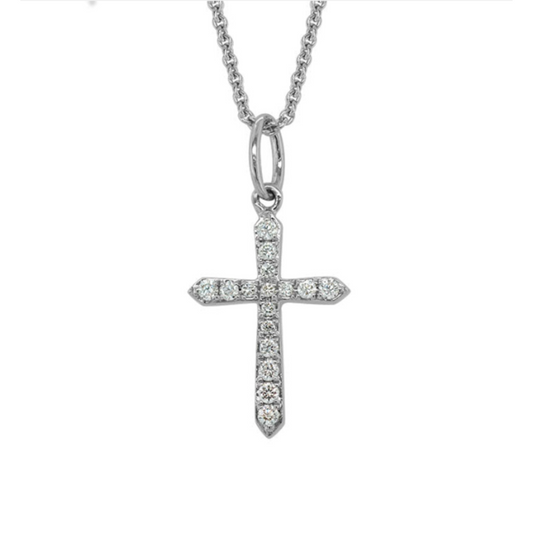 14 Karat White Gold Diamond Cross Pendant 0.08ctw