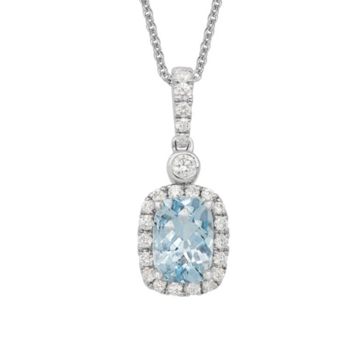 14 Karat White Gold One-of-a-Kind Aquamarine Diamond Halo Pendant