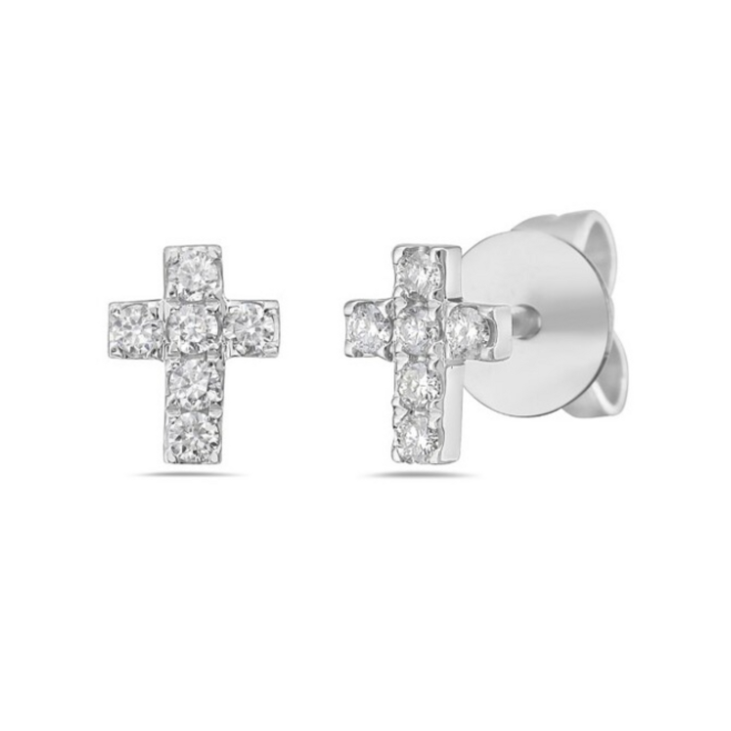 14 Karat White Gold Diamond Cross Stud Earrings