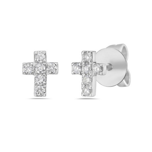 14 Karat White Gold Diamond Cross Stud Earrings