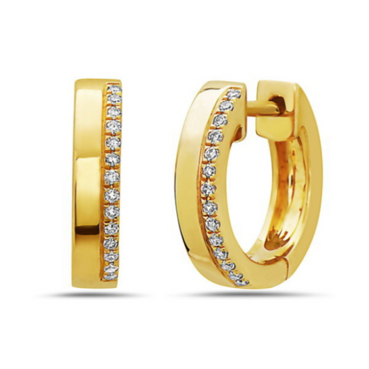 14 Karat Yellow Gold Wide Diamond Hoop Earrings