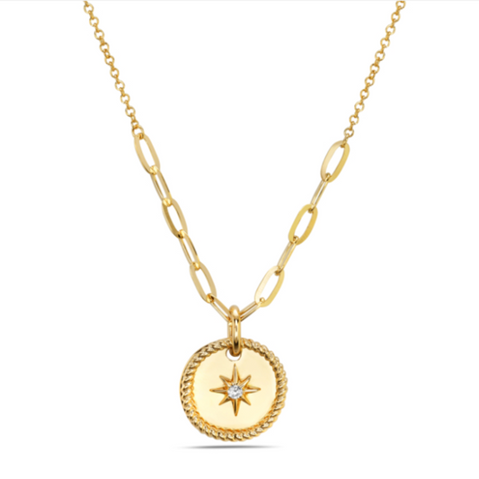 14 Karat Yellow Gold Medallion Diamond Pendant