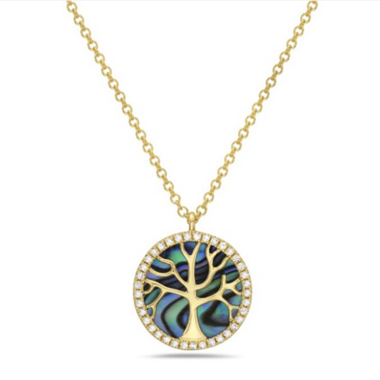 14 Karat Yellow Gold Diamond Tree Of Life Pendant 0.08ctw