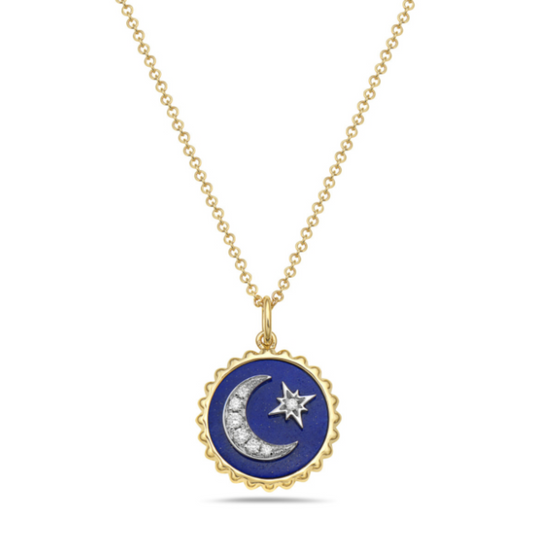 14 Karat Yellow Gold Diamond Moon And Star Pendant 0.08ctw