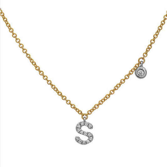 Two Tone 14 Karat Diamond Initial "S" Pendant 0.07ctw