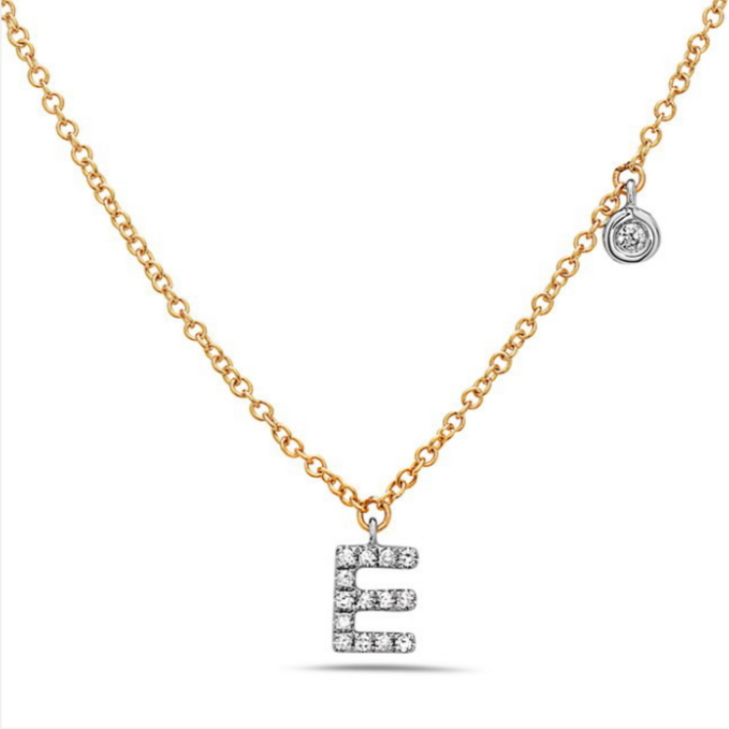 Two Tone 14 Karat Diamond Initial "E" Pendant 0.07ctw