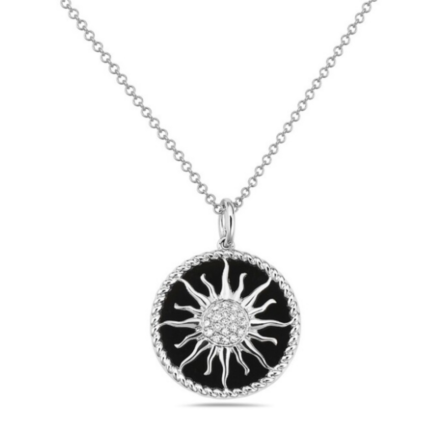 14 Karat White Gold Diamond Sun Medallion Pendant