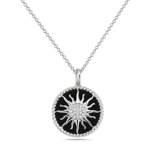 14 Karat White Gold Diamond Sun Medallion Pendant