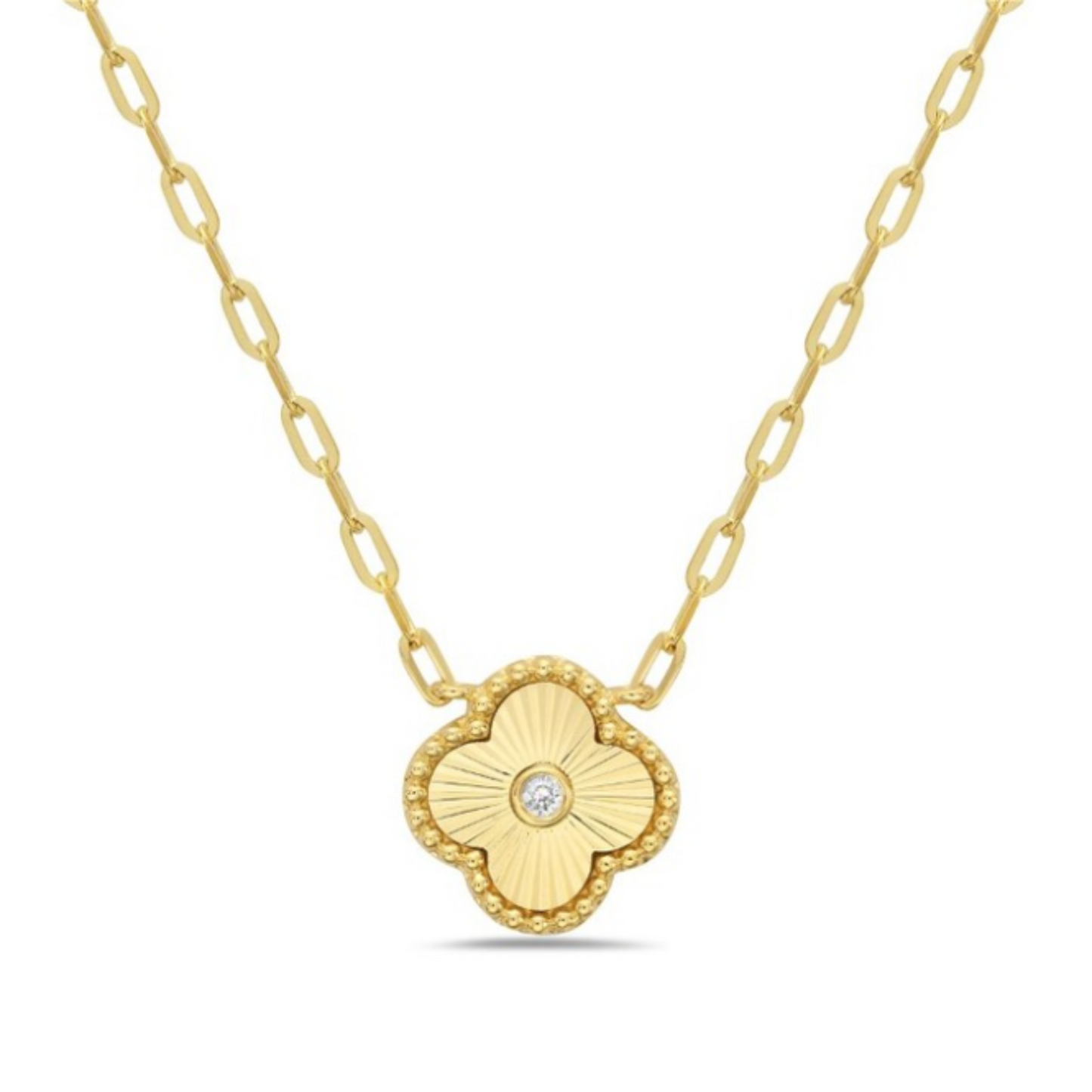 14 Karat Yellow Gold Miracle Cut Quatrefoil Pendant .02ct