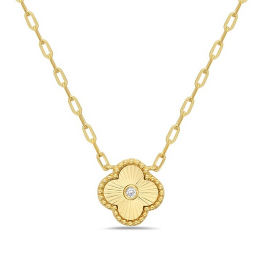 14 Karat Yellow Gold Miracle Cut Quatrefoil Pendant .02ct