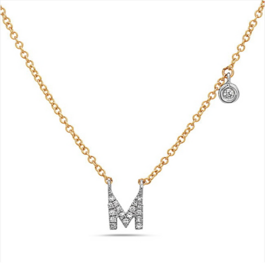 Two Tone 14 Karat Diamond Initial "M" Necklace 0.05ctw