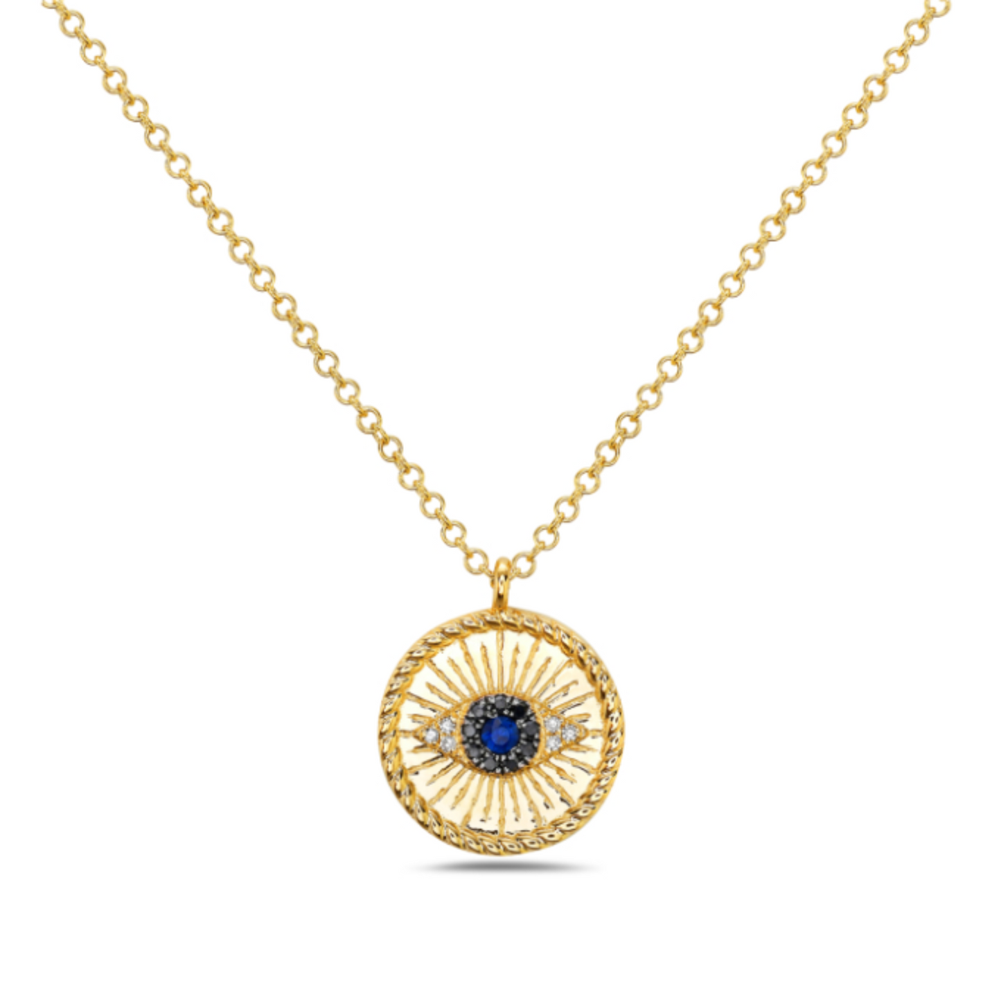14 Karat Sapphire and Diamond Evil Eye Pendant