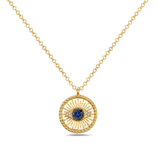 14 Karat Sapphire and Diamond Evil Eye Pendant