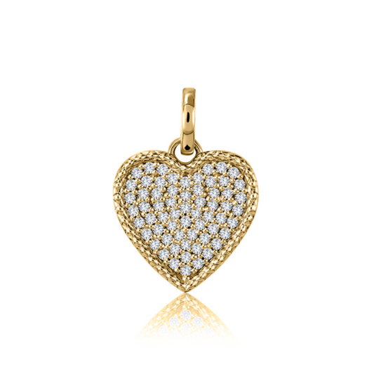 14 Karat Yellow Gold Pave Diamond Heart Disc Pendant 0.32 ctw