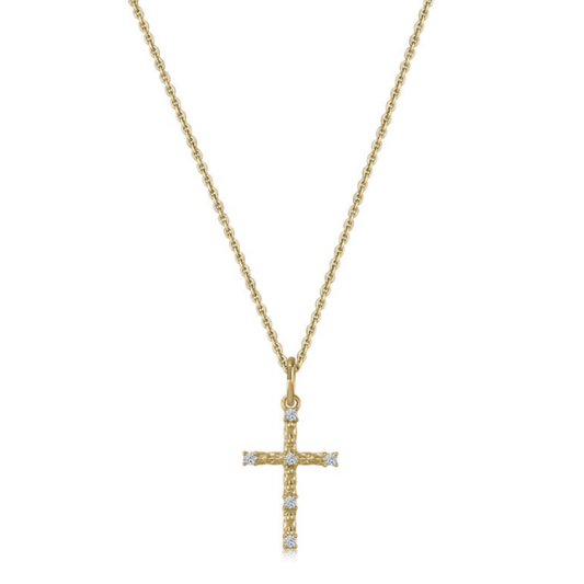 14 Karat Yellow Gold Petite Diamond Cross Pendant with chain .06 ctw