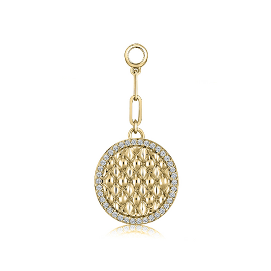 14 Karat Yellow Gold Diamond Halo Quilted Circle Pendant 0.19ctw