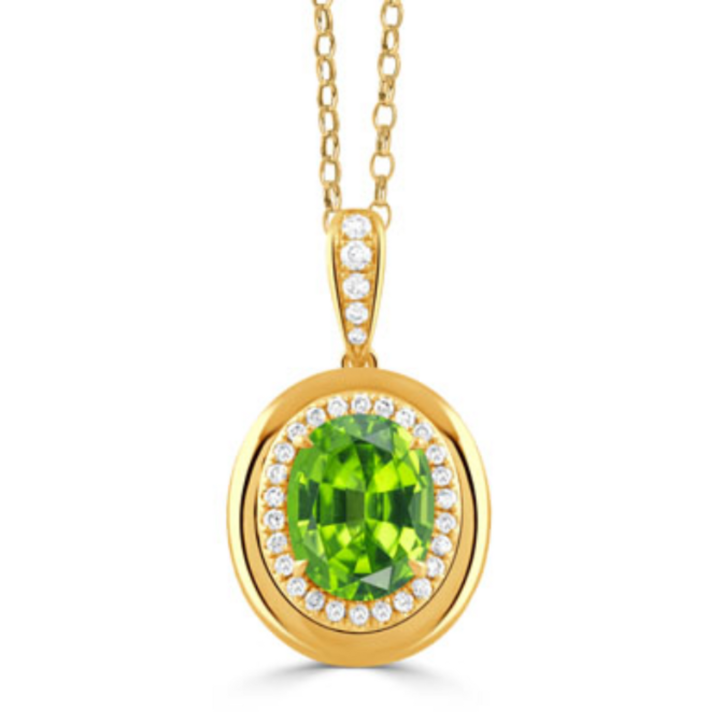 18 Karat Yellow Gold Circle Diamond Halo Pendants