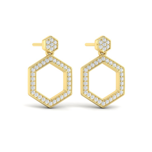 14 Karat Yellow Gold Pave Diamond Honeycomb Drop Earrings