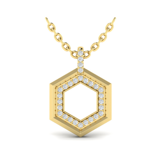 14 Karat Yellow Gold Diamond Honeycomb Pendant