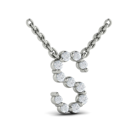 14 Karat White Gold Diamond Initial "S" Necklace
